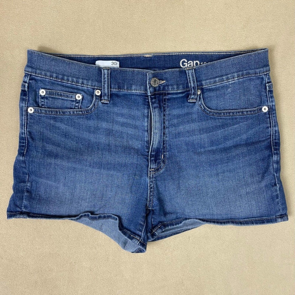 Gap 1969 Denim Shorts Womens 10 Mid Rise Stretch Slim Fit Blue Denim
